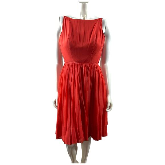 Howard Hirsh California 1950s Red Orange Chiffon Party Dress XS/S Full Skirt - Picture 2 of 11